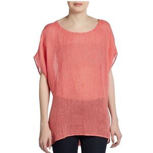 Eileen Fisher Women's Pink Linen Gauze Striped Tunic Kimono Top Large